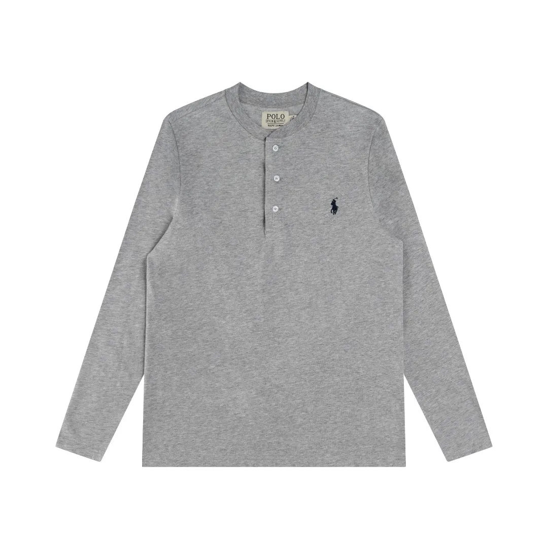 P196 R85 Ralph Lauren five-color washed heavy-duty brushed henley stand-up collar open chest long-sleeved bottoming shirt thin sweatshirt fabric 100% Xinjiang long-staple cotton, imported embroidered logo on the chest custom threaded collar, classic embroidery, the highest version, suitable for business and leisure daily use! 🌘3-button placket, laser logo pearlescent resin buttons, cuffs and hem are double-stitched, different from the currency version. Washed and distressed, sand-washed and stir-fried. Color: White, Black, Navy Blue, Army Green, Gray Size: S M L XL Length: 69/70/72/75 Bust: 102/108/116/124 Shoulder width: 43/45/47/49 Recommended weight: 100-120/120-140/140-160/160-180 pounds